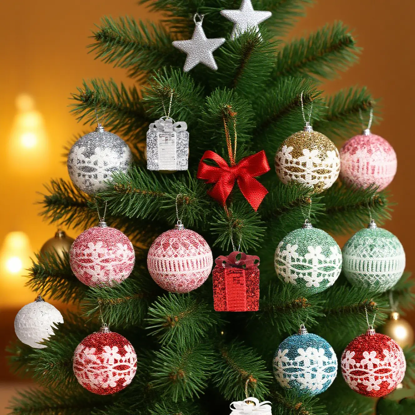 Dekoratív karácsonyfa dísz kollekció választható színekben